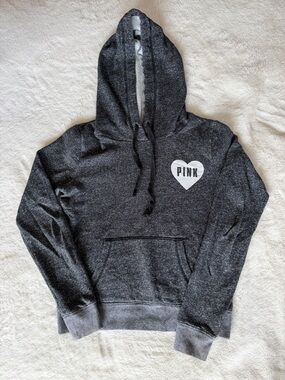 PINK Victoria's Secret Charcoal Gray Heart Logo Hoodie
